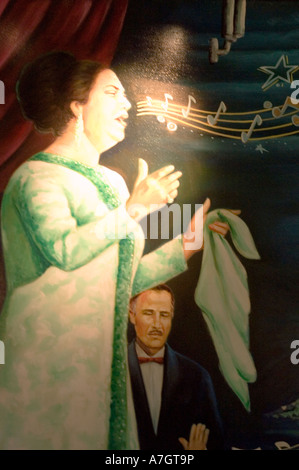 Umm Kulthum Gemälde aus Kairo Retro Cafe Kawkib als Sharq Ausstellung im Tropenmuseum, Amsterdam, Holland. Das Fototapete Star of the East. Stockfoto