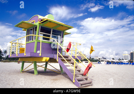 NA, USA, Dade County, Florida, Miami, Miami Beach, South Beach, Life Guard Station Stockfoto