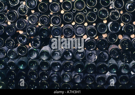 Weinflaschen im Keller des Loire-Tals von L'espace De La Vigne et du Vin in Vouvray, Indre et Loire, Frankreich Stockfoto