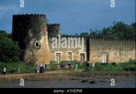 Siyu Fort wurde um einen Brunnen gebaut, durch die Araber im 19. Jahrhundert, Siyu Stadt, Insel Pate, Lamu-Archipel, Kenia Stockfoto