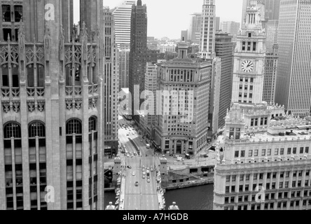 USA, IL, Chicago Loop vom Hotel Inter-Continental. Tribune Tower und Wrigley Building, sieht South Michigan Avenue. Stockfoto