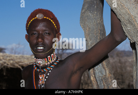 Samburu Krieger in der Nähe von Samburu National Reserve, Kenia Stockfoto