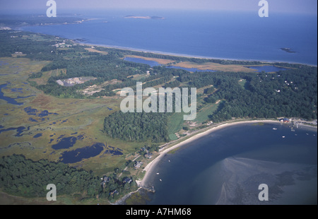 UNS, mir, Golfplatz in Scarborough Marsh/Libby River Gebiet, Fähre Strand Scarborough Strand im Hintergrund. Stockfoto