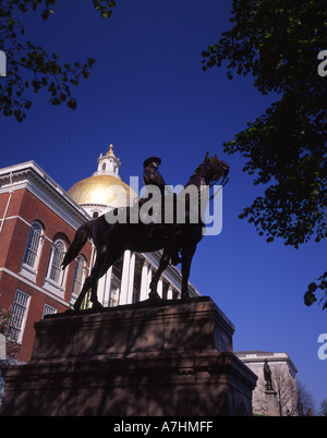 USA, Massachusetts, Boston State House & General Hooker Statue Historic Beakon Hill Stockfoto