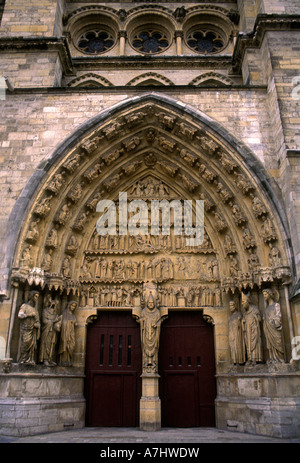 Tympanon, die Kathedrale von Reims, Kathedrale Notre-Dame de Reims, catedrale, Reims, Champagne-Ardenne, Frankreich, Europa Stockfoto