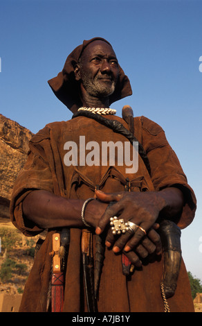 traditionelle Jäger, Telí Dorf, Dogon Landes, Mali Stockfoto