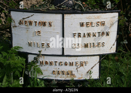 Montgomery Kanal Zeichen in der Nähe von Welshpool, Wales Stockfoto