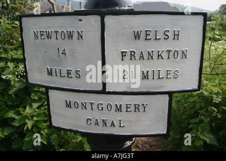 Montgomery Kanal Zeichen in der Nähe von Welshpool, Wales Stockfoto