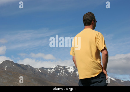 Touristen nehmen im Blick über die Südalpen, Neuseeland Stockfoto