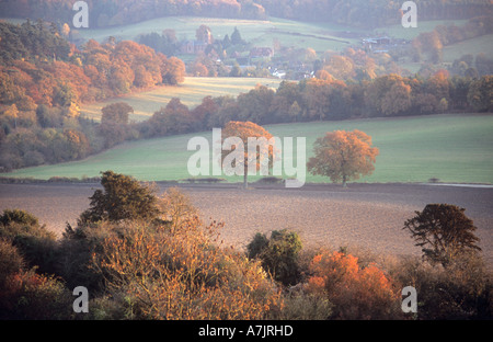 Blick nach Süden über den Weald von Newlands Ecke auf den North Downs, in der Nähe von Guildford, Surrey, England, UK Stockfoto