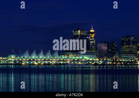 Canada Place Vancouver BC vom Stanley Park bei Nacht Vancouver BC Kanada Stockfoto