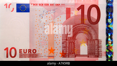 10 euro Hinweis auf einem weißen Hintergrund. Stockfoto