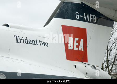 Duxford Imperial War Museum BEA am Rumpf des erhaltenen Trident zwei Passagier Jet airliner Stockfoto