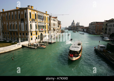 Venedig-Wasser-Taxi-Boot Kreuzfahrten auf dem Canal an der Academia Brücke mit Chiesa di Santa Maria della Salute Italien EU Stockfoto