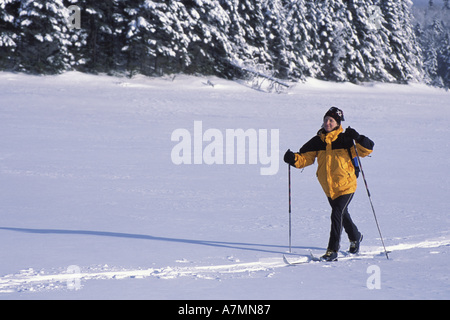 Nordamerika, uns, NH, Langlauf über zweite Connecticut Lake. Northern Forest. Wintersport. (MR) Stockfoto