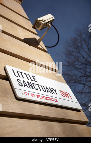 Kleines Heiligtum im Parlament Square SW1 und eine Überwachungskamera in London Stadt England UK Stockfoto