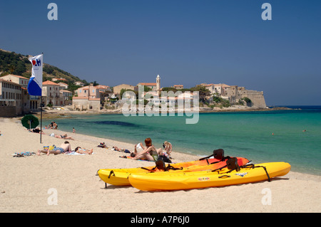 Algajola, Balagne, Korsika, Dorf mit Zitadelle und Strand von Algajola, Nord Korsika, Frankreich Stockfoto