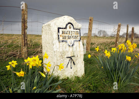 Meilenstein auf der A352 bestätigt die Strecke von neun zwischen Dorchester und Sherborne Städte in Dorset county England UK Stockfoto