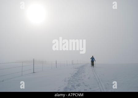 Einsame Frau Langläuferin auf Nordic Ski Winter Boulder Colorado USA Stockfoto
