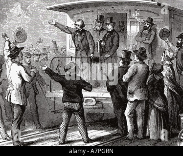 ANDREW JOHNSON 17. Präsident der USA gezeigt hier während seiner Tour von Easy und Mid-West im Jahre 1866 Stockfoto