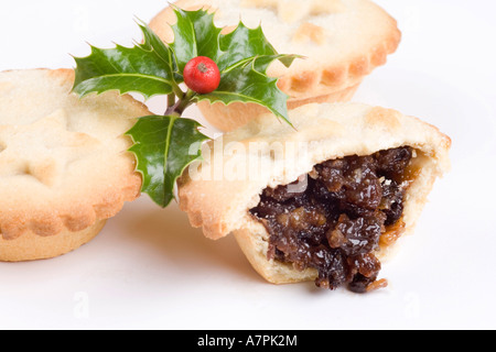 Mincepies & Zweig der Stechpalme Stockfoto