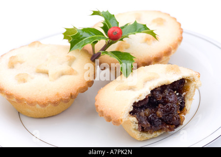 Mincepies & Zweig der Stechpalme Stockfoto