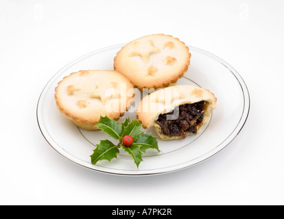 Mincepies & Zweig der Stechpalme Stockfoto