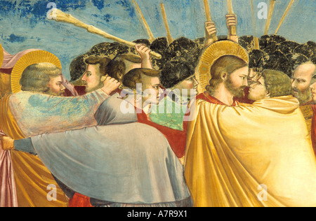 Italien, Venedig, Padua, "Scrovegni-Kapelle, Fresken von Giotto (Judas Kuss und Saint Peter versucht, ihn zu töten) Stockfoto
