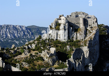 Frankreich, Aude, Katharer Burg Peyrepertuse (Luftbild) Stockfoto