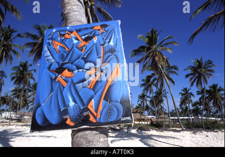 Dominikanische Republik, Punta Cana, die Kokosnuss Küste, naive Malerei auf den Strand von Playa Bavaro Stockfoto