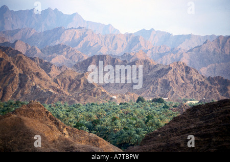 Panorama der Bergkette, Al-Hajar, Oman, Vereinigte Arabische Emirate Stockfoto