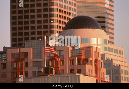 USA, Washington, Seattle teilweise Skyline der Innenstadt von Seattle, in der Nähe von sunset Stockfoto