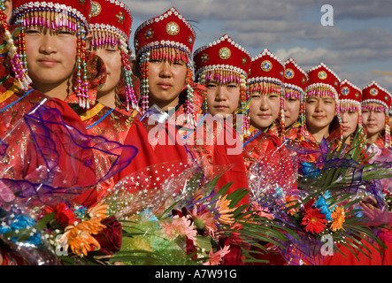 Tanz der Hulumbeier grün Raid Hulumbeier inneren mongolischen autonomen Region im Nordosten Chinas begrüßen zu dürfen Stockfoto