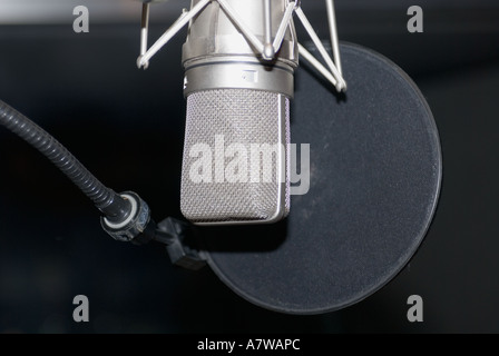 Detail der Newman u87 Kondensator Gesangsmikrofon Röhrenmikrofon im Tonstudio Musik hautnah Stockfoto