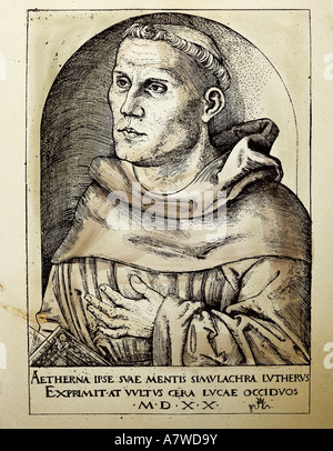 Luther, Martin, 10.11.1483 - 18.2.1546, deutscher Reformator, Porträt, Holzschnitt von Lucas Cranach dem Älteren, 1520, Museum, Burg, Gotha, Artist's Urheberrecht nicht gelöscht werden Stockfoto