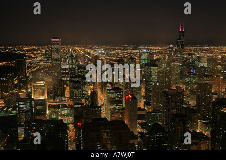 Skyline mit Sears Tower und Aon Center von John Hancock, Chicago, Illinois, USA Stockfoto