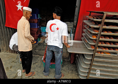 Indonesien Sumatra Banda Aceh Post Tsunami türkische Flagge auf türkische Bäckerei Stockfoto