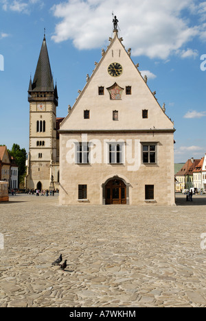 Gotische Rathaus der Stadt Platz Bardejov, UNESCO-Weltkulturerbe, Slowakei Stockfoto