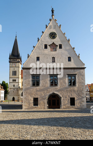 Gotische Rathaus der Stadt Platz Bardejov, UNESCO-Weltkulturerbe, Slowakei Stockfoto