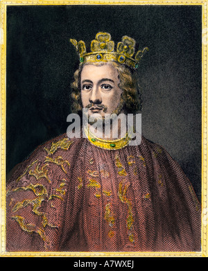 John Lackland König von England, der Magna Charta im Jahre 1215 gebilligt. Hand - farbige Gravur Stockfoto