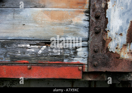 Nahaufnahme der alten Eisenbahnwaggon Restaurierung unterzogen Stockfoto