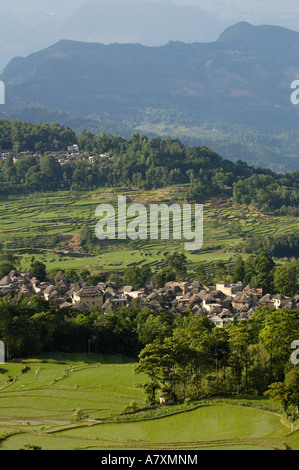 Reis-Terrassen des Ailao-Gebirges zwischen dem roten Fluss und Vietnam. Honghe Präfektur, Yuanyang. Provinz Yunnan. CHINA Stockfoto