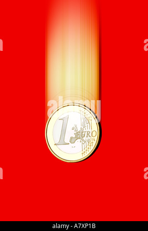 1 Euro fallen 1 Euromünze fällt Stockfoto