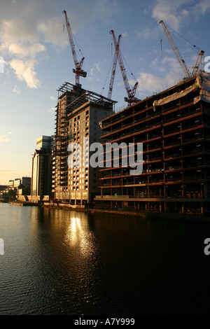 Blick auf London Canary Wharf dock bei Sonnenaufgang Stockfoto