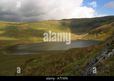 Welsh Mountain See Llyn Lygad in Vergletscherte Tal, das die Quelle des Flusses Wye, Pumlumon, Elenydd, Cambrian Mountains, Mid Wales UK Stockfoto