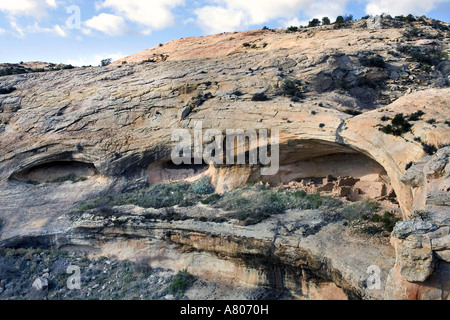 USA, Utah, Butler Wash-Blick auf die Anasazi-Ruinen Butler Wash, Utah. Stockfoto