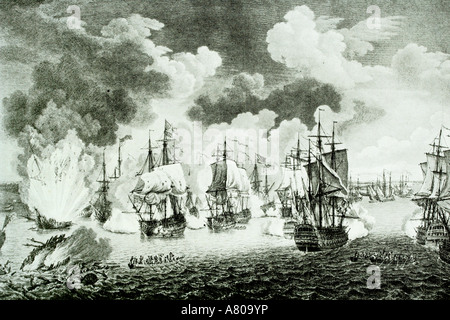 Russisch-türkischen Krieg. 7. Juli 1770. Vernichtung der türkischen Flotte. Ägäischen Meer. Antike Darstellung 1900 Stockfoto