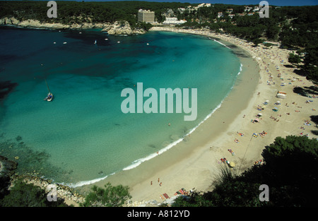 Spanien, Balearen, Menorca Insel, Santa Galdana Überblick über den Strand Stockfoto
