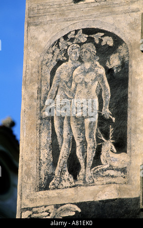 Tschechien, Prag, alte Stadt Quadrat (Staromestske Namesti) Sgraffite auf der Fassade des Hauses in der minute Stockfoto