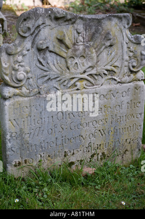 Grabstein Allerheiligen Kirche Fulham London England Stockfoto